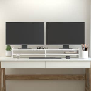 Stojan na monitor bílý 100 x 27 x 15 cm masivní borové dřevo - obrázek 3