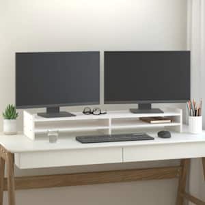 Stojan na monitor bílý 100 x 27 x 15 cm masivní borové dřevo - obrázek 1