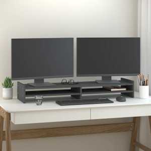Stojan na monitor bílý 100 x 27 x 15 cm masivní borové dřevo - obrázek 1
