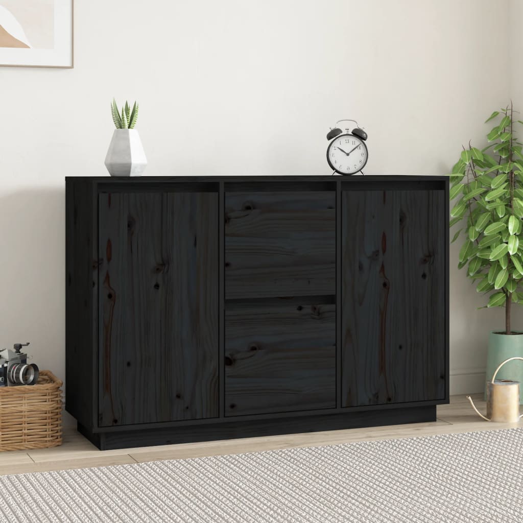 vidaXL Servantă, negru, 111x34x75 cm, lemn masiv de pin 111x34x75 imagine noua