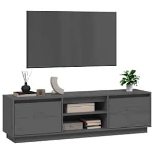 TV skříňka šedá 140 x 35 x 40 cm masivní borové dřevo - obrázek 4