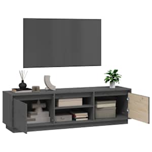 TV skříňka šedá 140 x 35 x 40 cm masivní borové dřevo - obrázek 5
