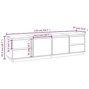 TV skříňka bílá 176x37x47,5 cm masivní borové dřevo - obrázek 10