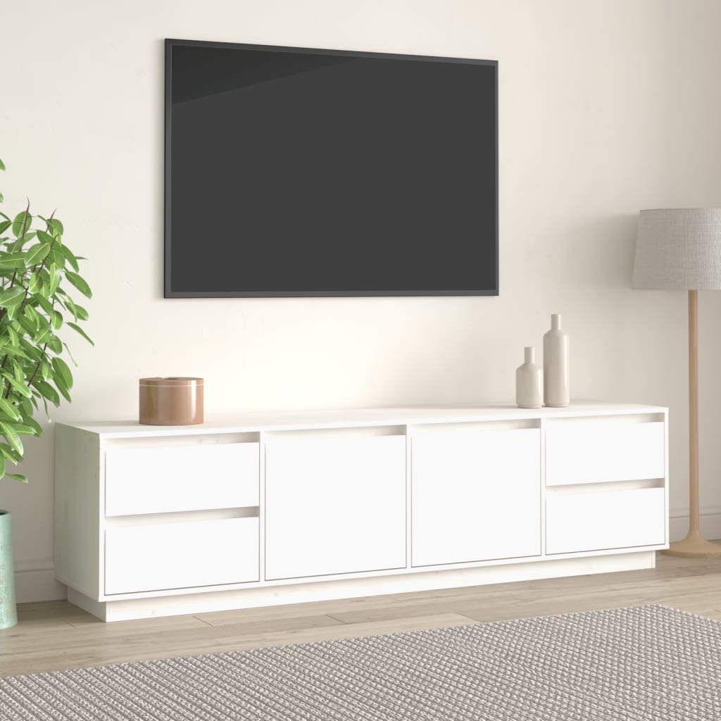 TV skříňka bílá 176x37x47,5 cm masivní borové dřevo