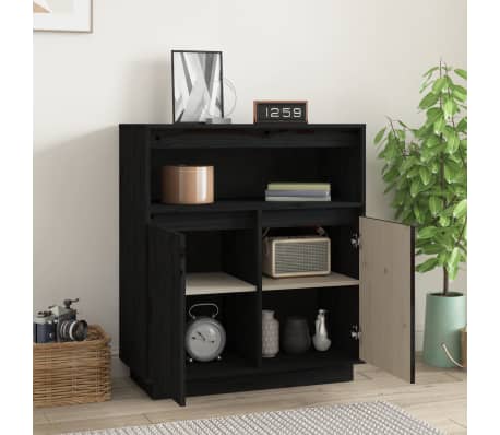 vidaXL Sideboard Black 70x34x80 cm Solid Wood Pine