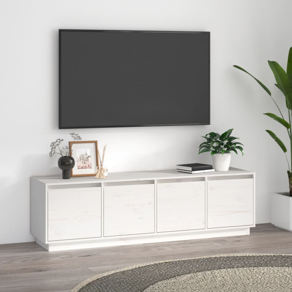 TV skříňka bílá 156 x 37 x 45 cm masivní borové dřevo