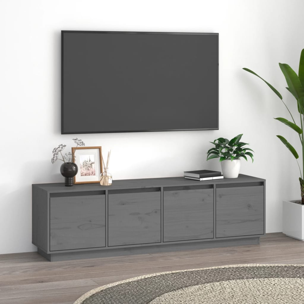 TV skříňka šedá 156 x 37 x 45 cm masivní borové dřevo
