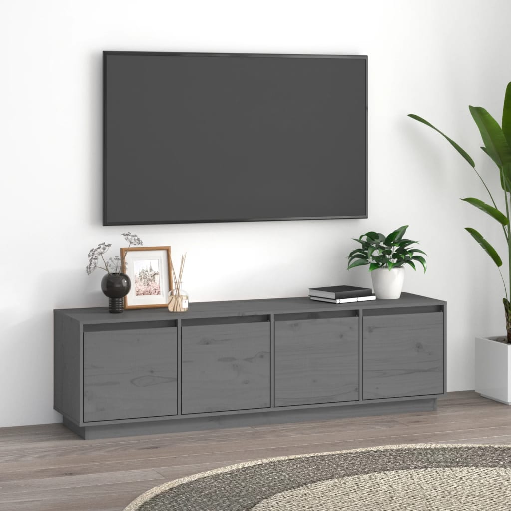 vidaXL tv-bord 156x37x45 cm massivt fyrretræ grå