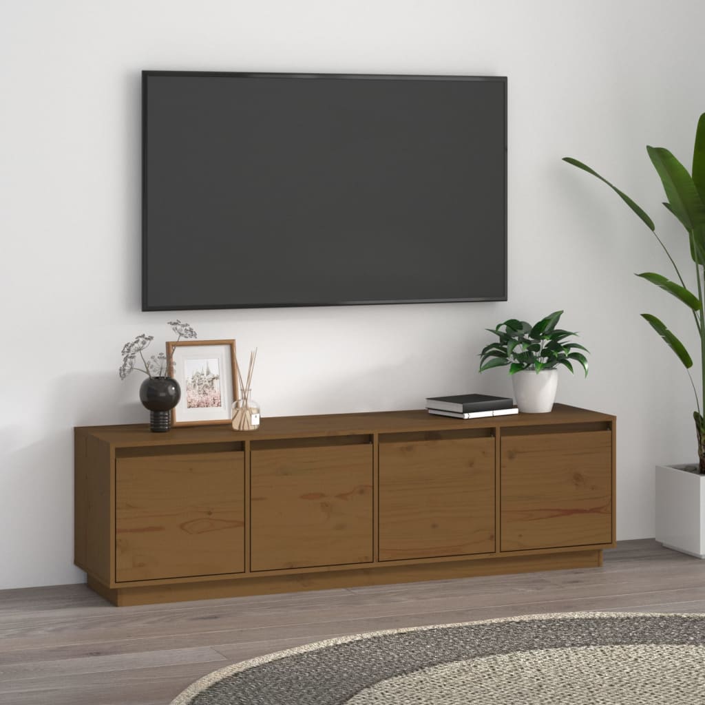 vidaXL tv-bord 156x37x45 cm massivt fyrretræ gyldenbrun