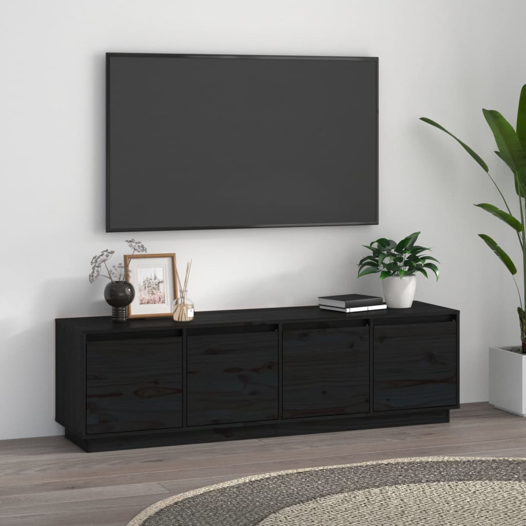 TV skříňka černá 156 x 37 x 45 cm masivní borové dřevo
