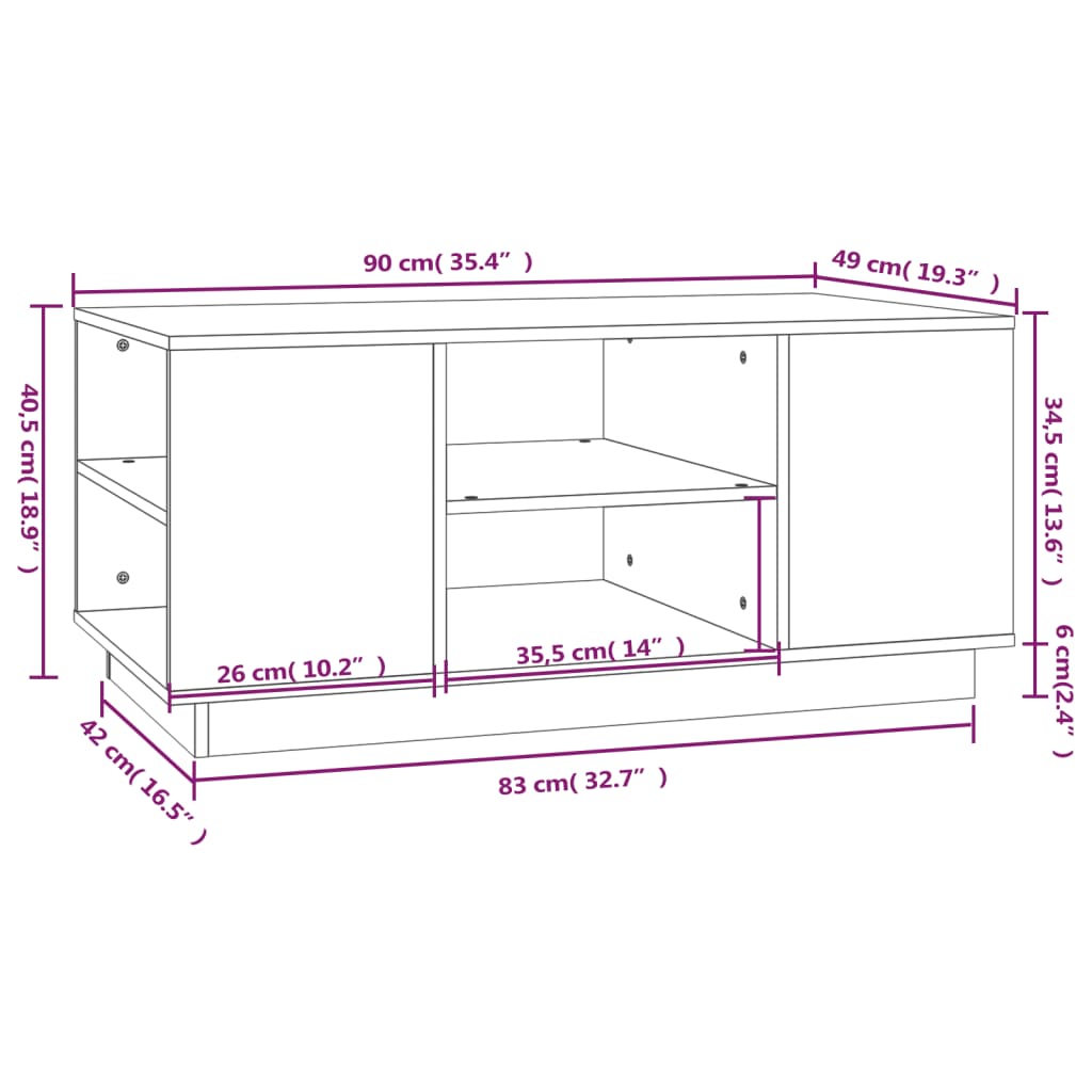 Stolić za kavu sivi 90 x 49 x 40,5 cm od masivne borovine