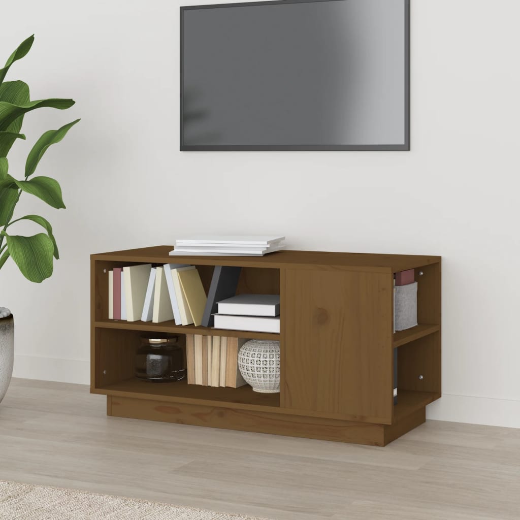 vidaXL tv-bord 80x35x40,5 cm massivt fyrretræ gyldenbrun
