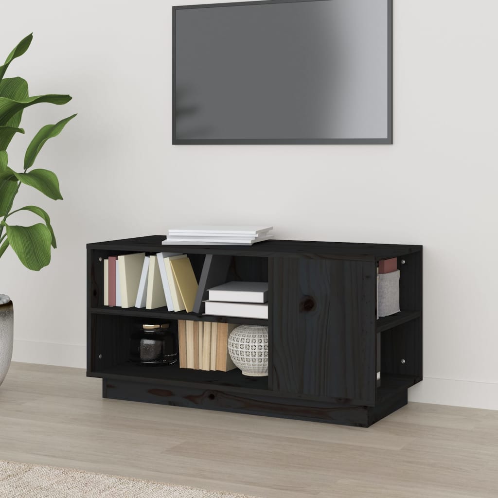 vidaXL Comodă TV, negru, 80x35x40,5 cm, lemn masiv de pin