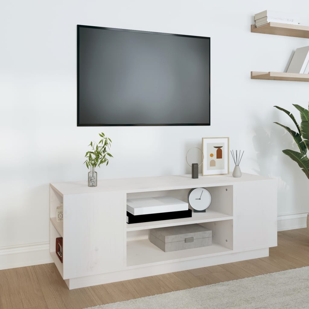 vidaXL Comodă TV, alb, 110x35x40,5 cm, lemn masiv de pin