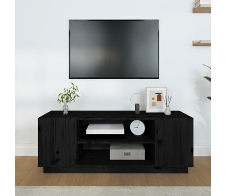 vidaXL TV skrinka čierna 110x35x40,5 cm masívna borovica