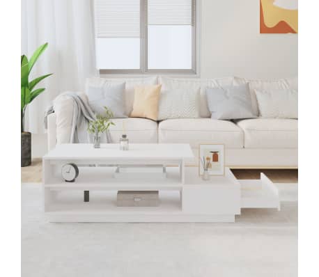 vidaXL Kavos staliukas, baltas, 120x50x40,5cm, pu&scaron;ies medienos masyvas