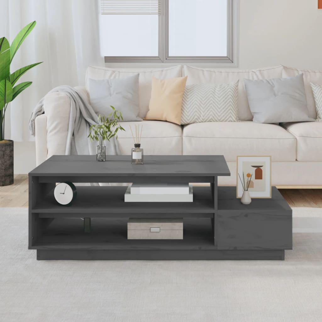 vidaXL sofabord 120x50x40,5 cm massivt fyrretræ grå