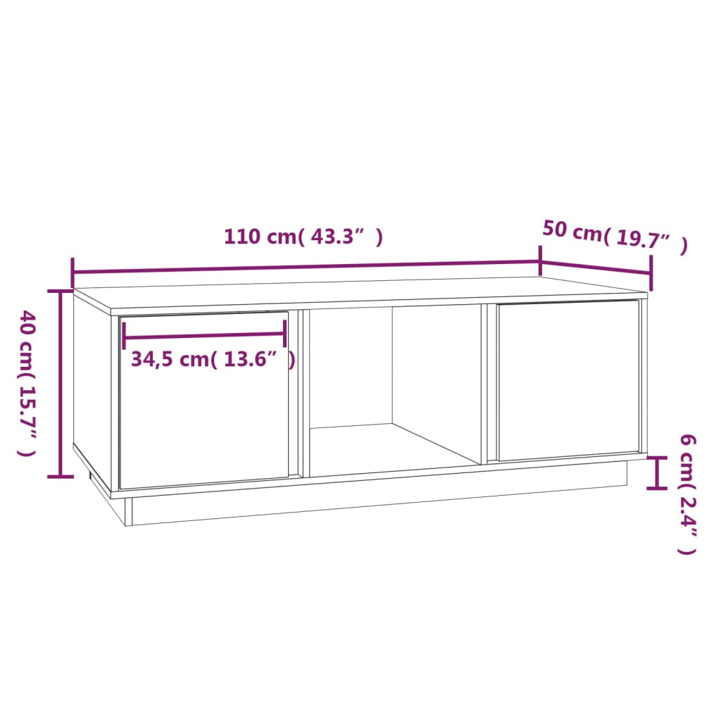 Stolić za kavu crni 110 x 50 x 40 cm od masivne borovine