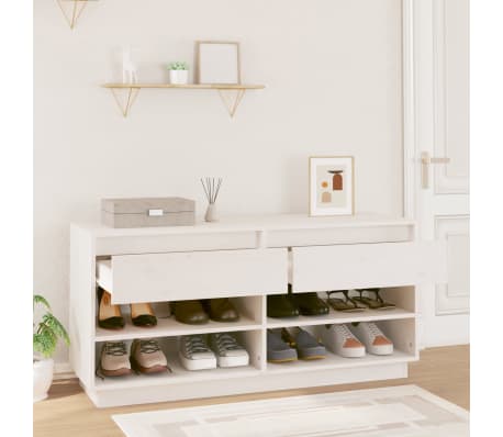 vidaXL apavu skapītis, balts, 110x34x52 cm, priedes masīvkoks