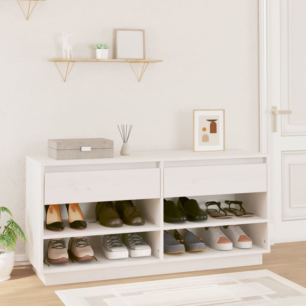 vidaXL Armoire à chaussures Blanc 110x34x52 cm Bois de pin massif