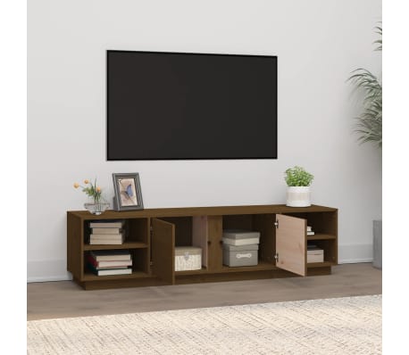 vidaXL ТВ шкаф, меденокафяв, 156x40x40 см, бор масив