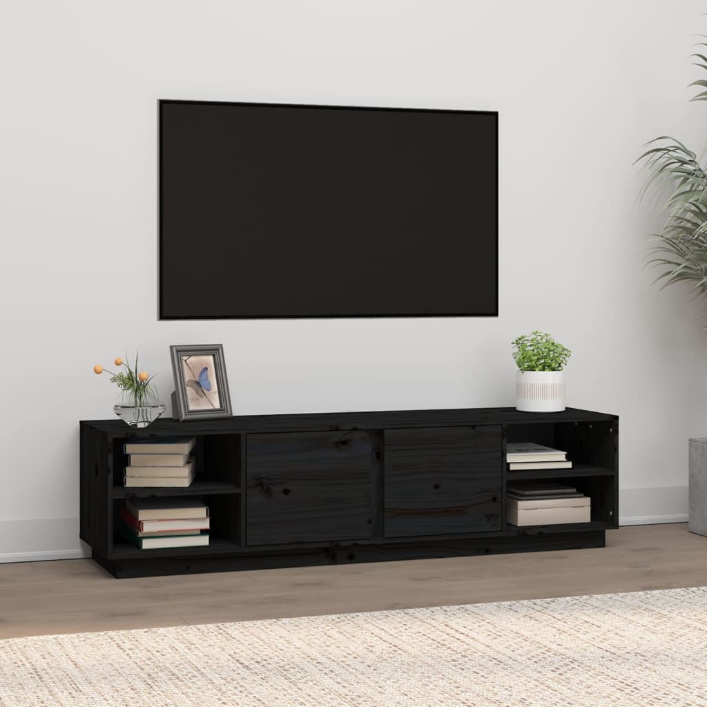 TV skříňka černá 156 x 40 x 40 cm masivní borové dřevo