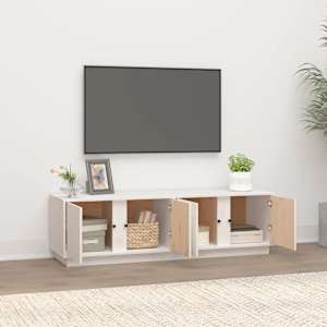 TV skříňka bílá 140 x 40 x 40 cm masivní borové dřevo - obrázek 3
