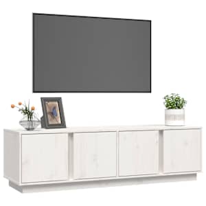 TV skříňka bílá 140 x 40 x 40 cm masivní borové dřevo - obrázek 4