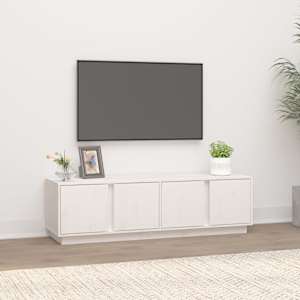 TV skříňka bílá 140 x 40 x 40 cm masivní borové dřevo - obrázek 1
