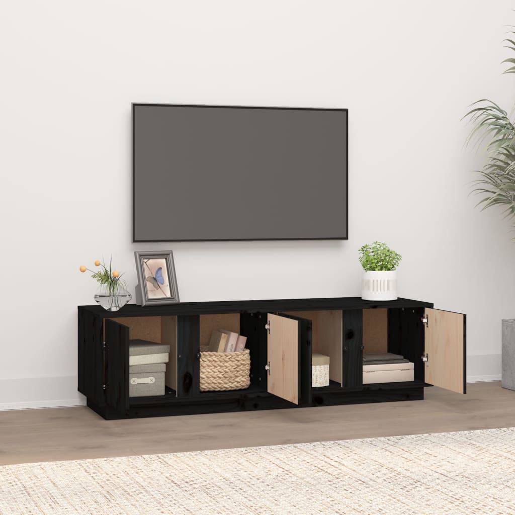 TV skapītis, melns, 140x40x40 cm, priedes masīvkoks | Stepinfit.lv