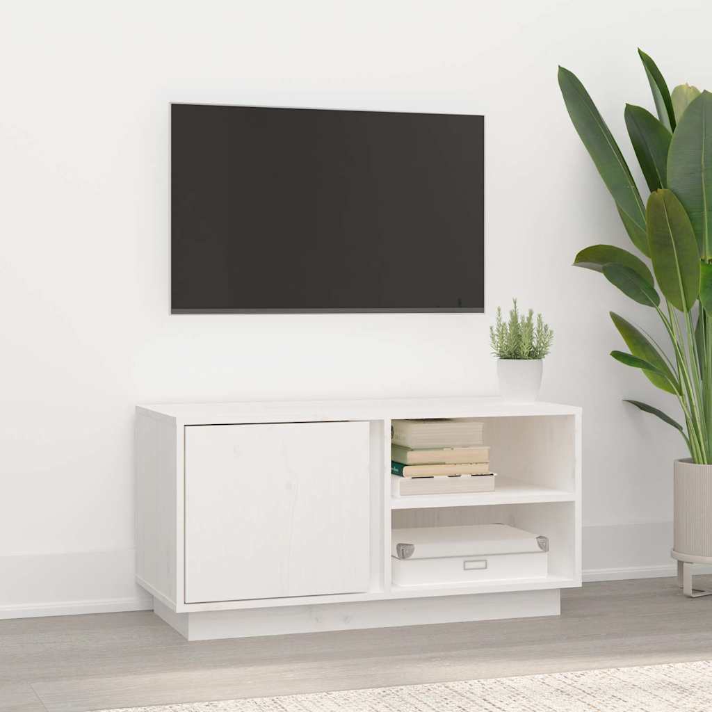Tv-bord i massivt fyrretræ - hvid, 80 × 35 × 40,5 cm