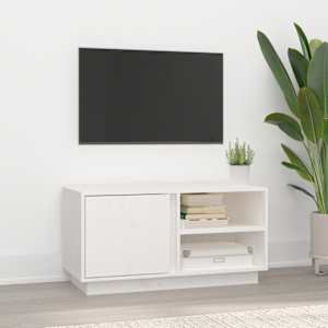 TV skříňka bílá 80x35x40,5 cm masivní borové dřevo - obrázek 1
