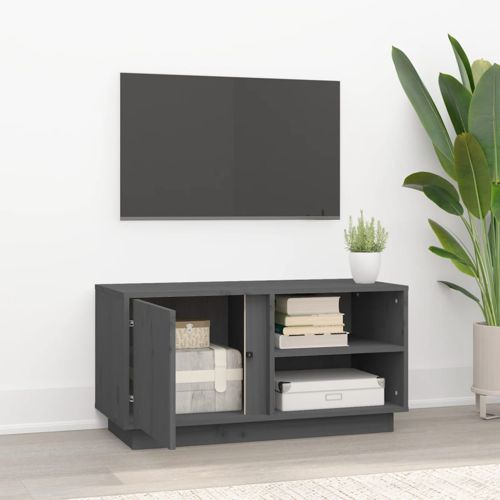 vidaXL TV skrinka sivá 80x35x40,5 cm masívna borovica