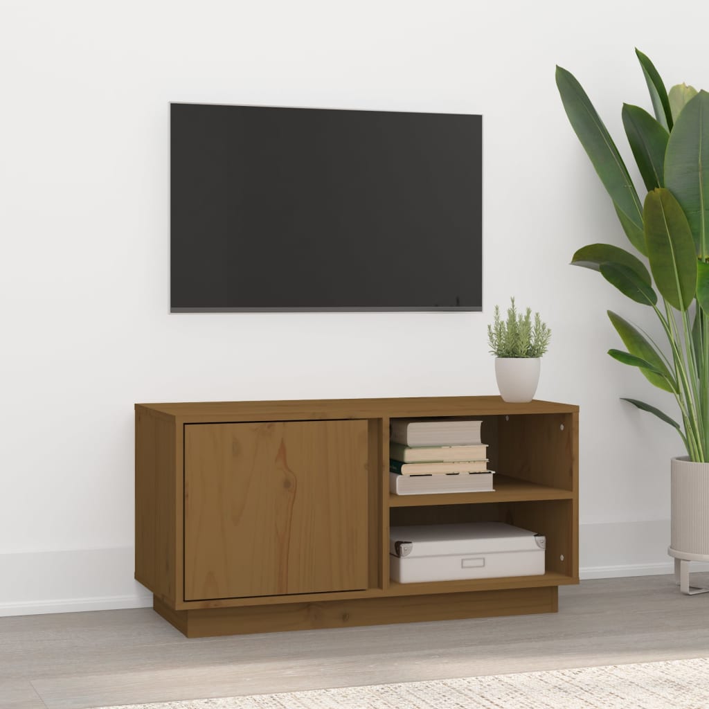 vidaXL tv-bord 80x35x40,5 cm massivt fyrretræ gyldenbrun