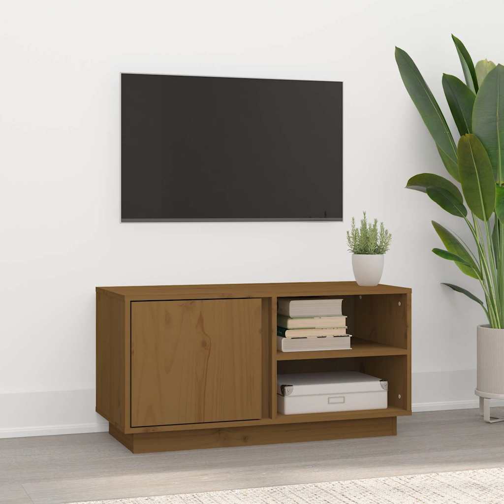 Tv-bord i massivt fyrretræ - 80 × 35 × 40,5 cm, gyldenbrun