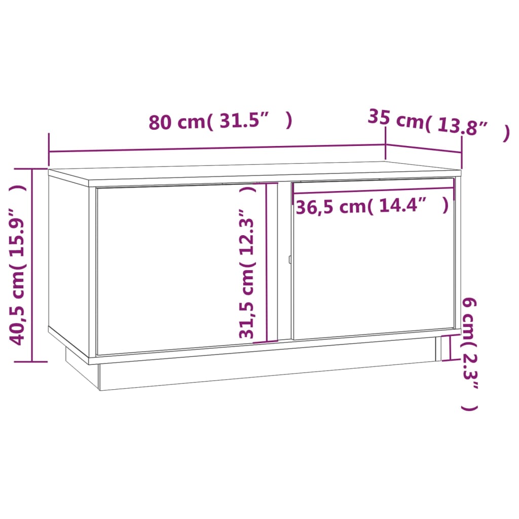 Comodă TV, 80x35x40,5 cm, lemn masiv de pin