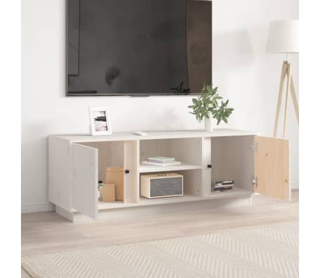 vidaXL TV plaukts, balts, 110x35x40,5 cm, priedes masīvkoks