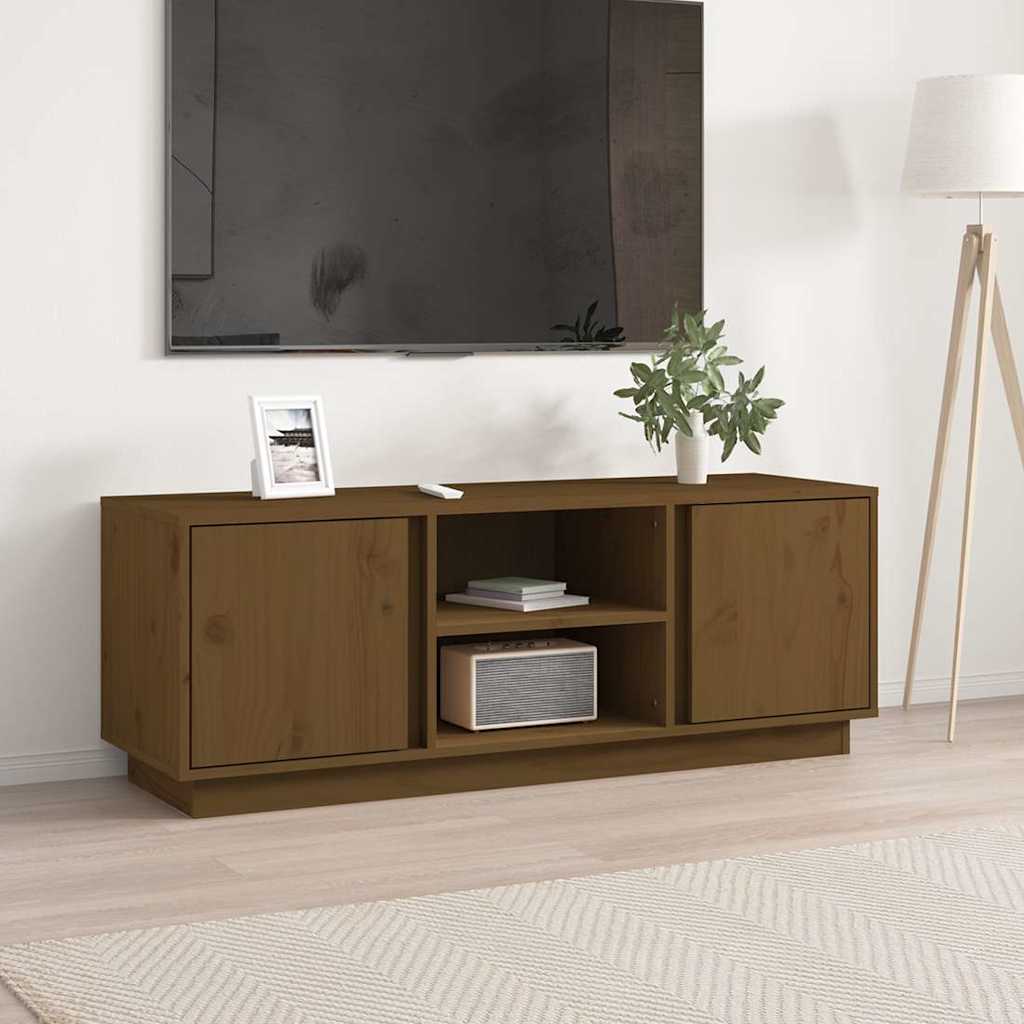 Tv-bord i massivt fyrretræ - 110 × 35 × 40,5 cm, gyldenbrun