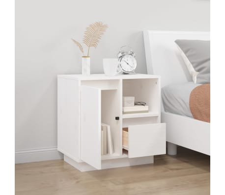 vidaXL Bedside Cabinet White 50x34x50 cm Solid Wood Pine