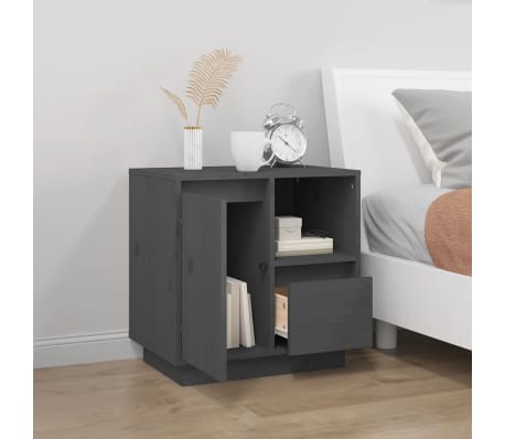 vidaXL Κομοδίνο Γκρι 50x34x50 εκ. από Μασίφ Ξύλο Πεύκου