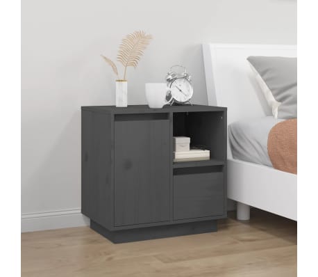 vidaXL Naktinės spintelės, 2vnt., pilkos, 50x34x50cm, pu&scaron;ies masyvas