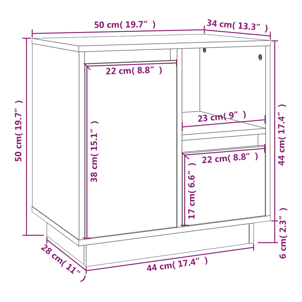 Noptiere, 2 buc., negru, 50x34x50 cm, lemn masiv de pin