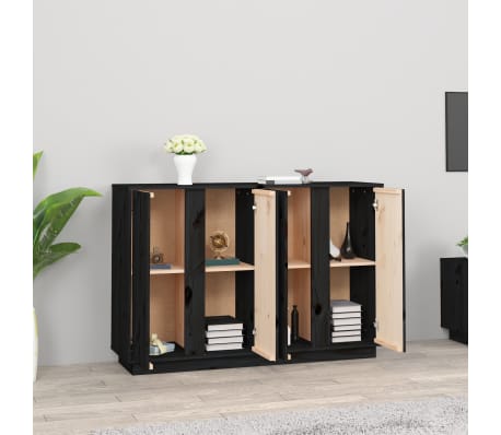 vidaXL Buffet Noir 120x35x80 cm Bois massif de pin