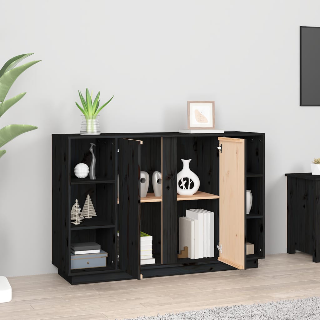 Сайдборд, черен, 120x35x80 см, бор масив