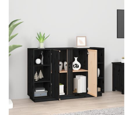 vidaXL &Scaron;oninė spintelė, juoda, 120x35x80cm, pu&scaron;ies medienos masyvas