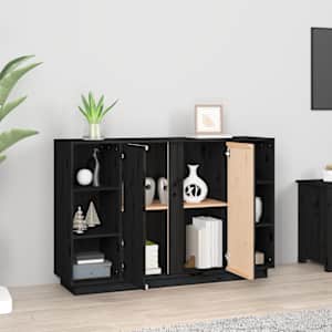vidaXL &Scaron;oninė spintelė, juoda, 120x35x80cm, pu&scaron;ies medienos masyvas
