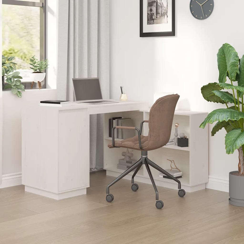 vidaXL skrivebord 110x50x75 cm massivt fyrretræ hvid