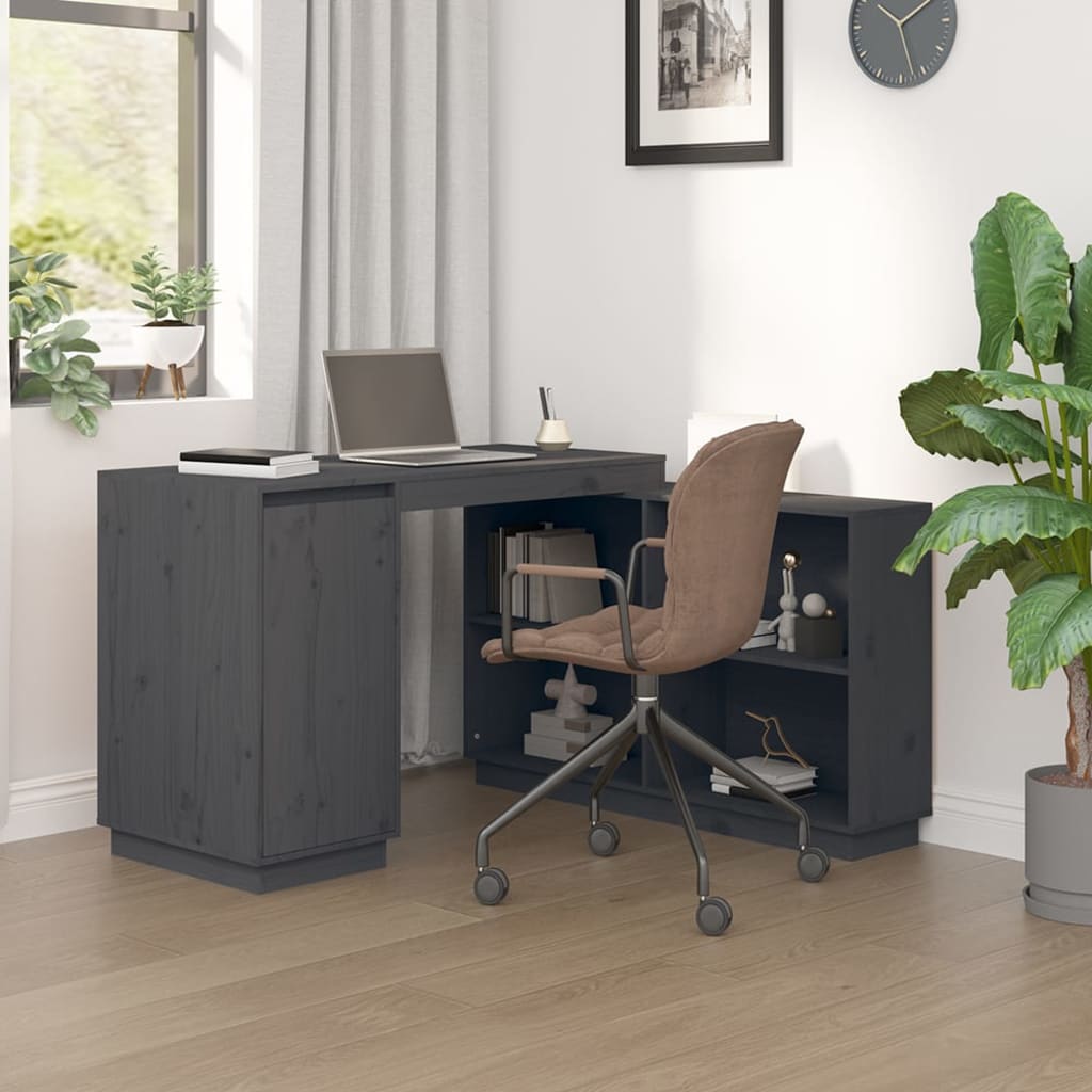 vidaXL Bureau Gris 110x50x75 cm Bois massif de pin