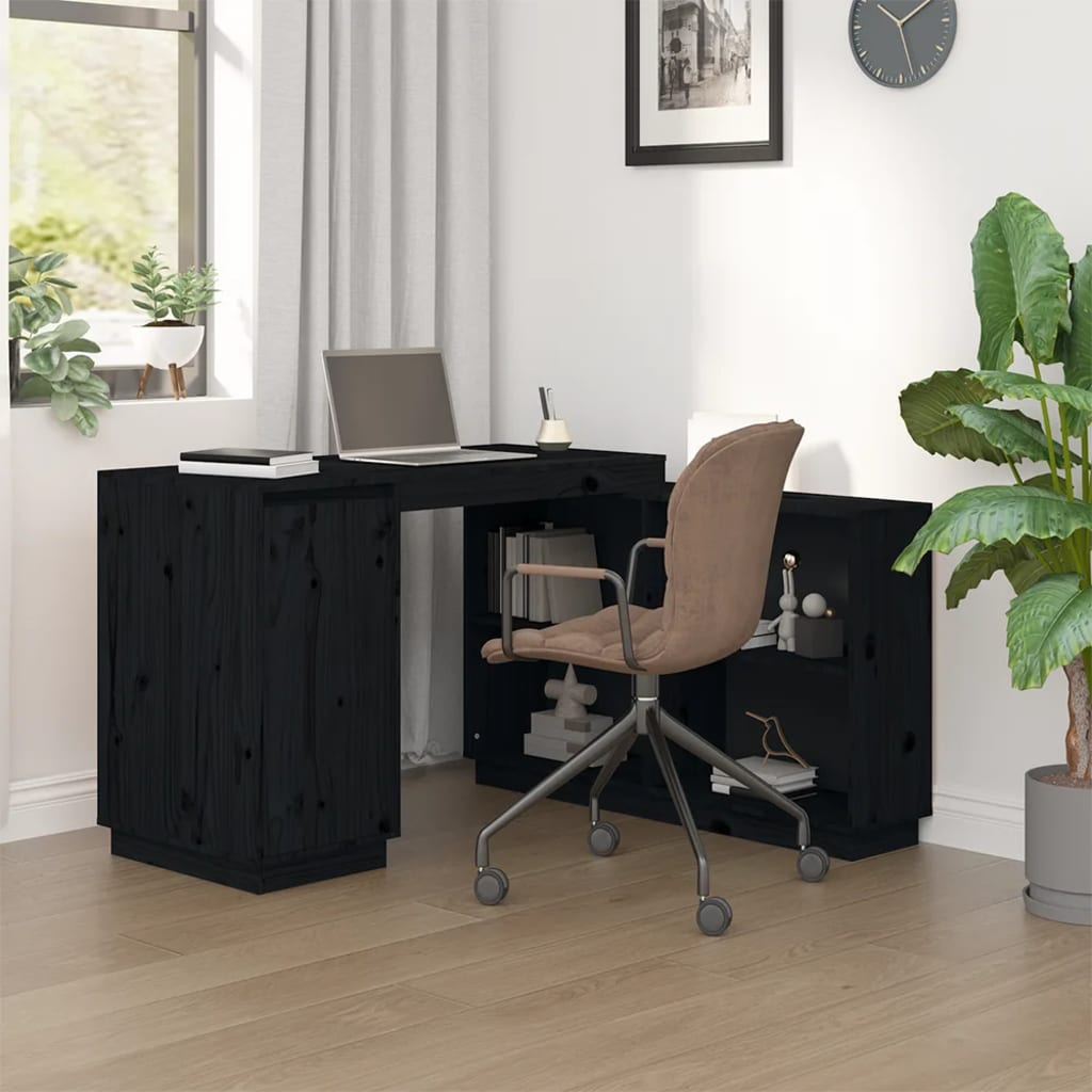 vidaXL Bureau Noir 110x50x75 cm Bois massif de pin