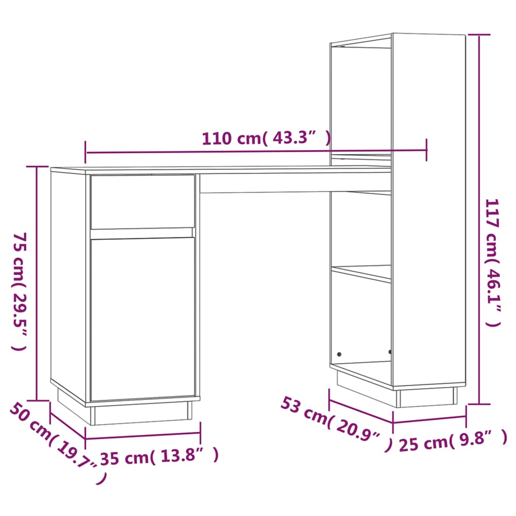 imagem de vidaXL Secretária 110x53x117 cm pinho maciço castanho-mel11